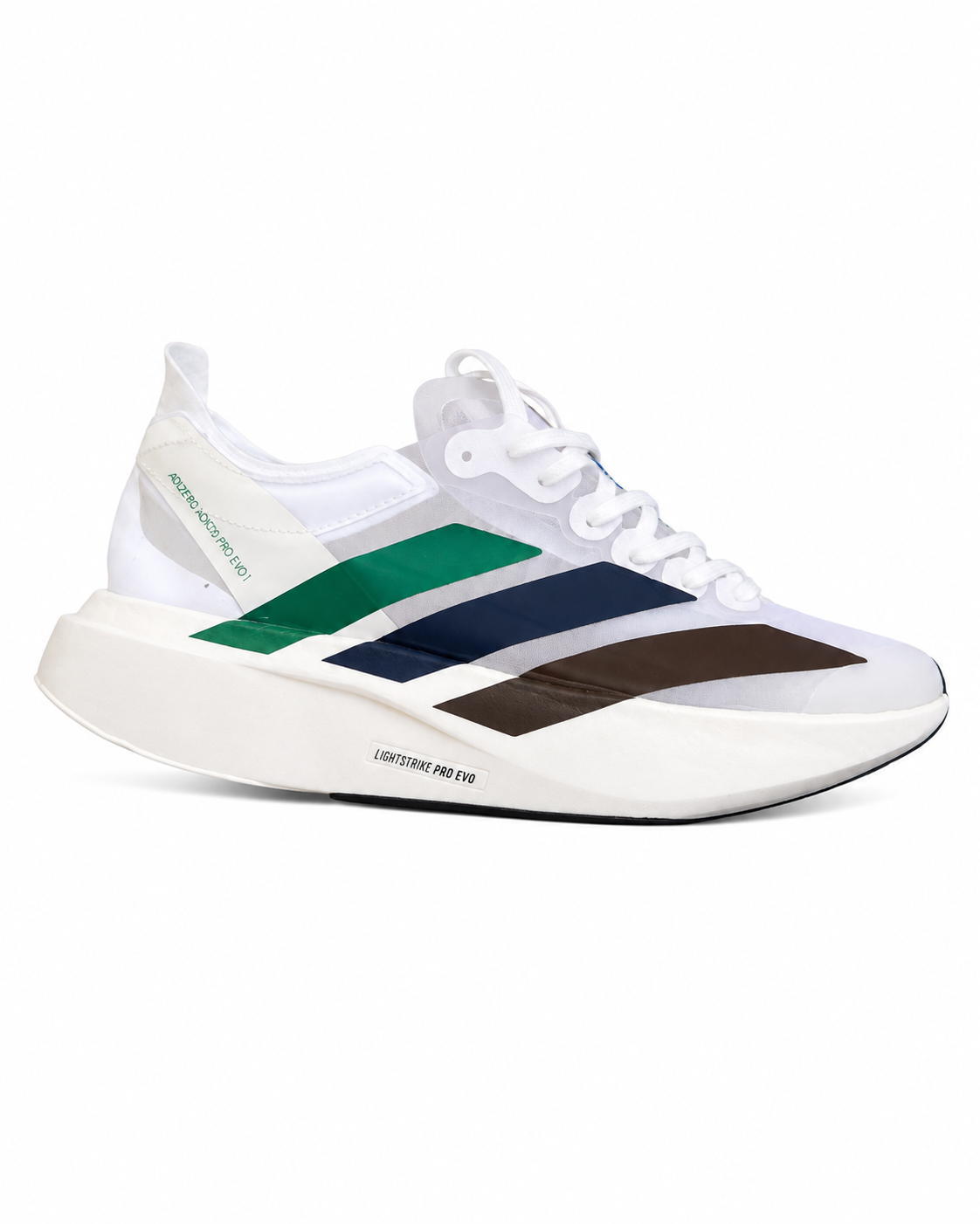 Adidas Adizero Adios Pro 4 – Cloud White / Green Spark / Blue / Dark Brown