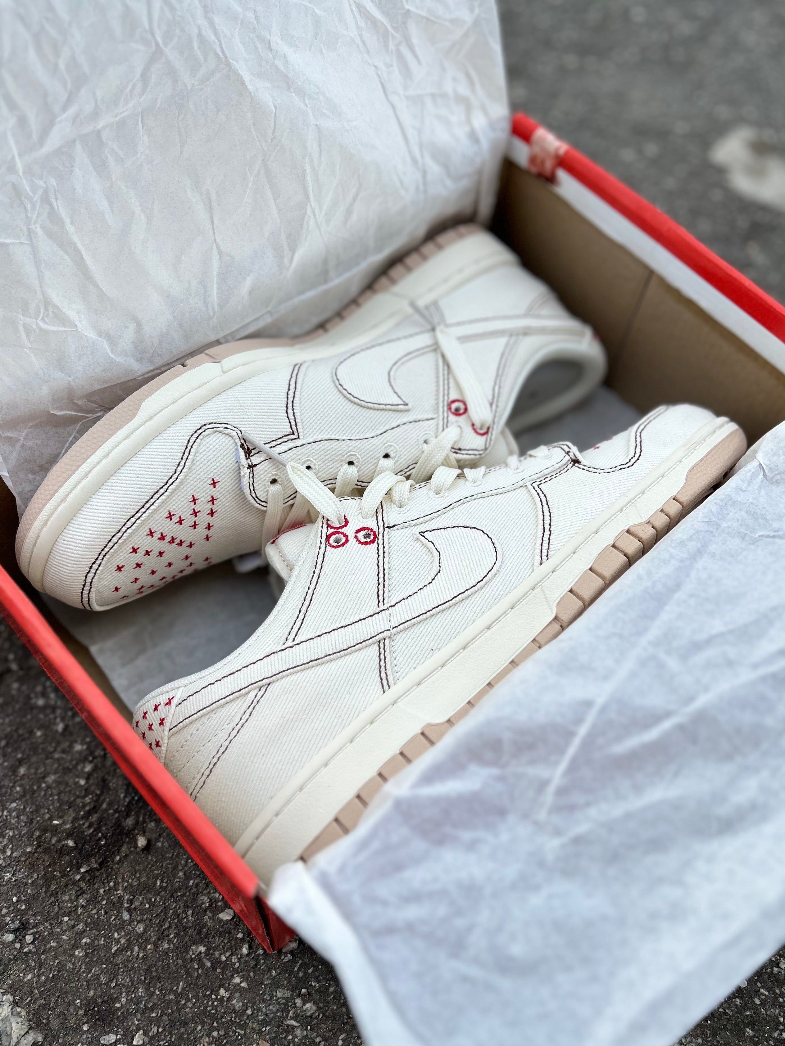 Nike Dunk Low - Canvas Stitch White Custom