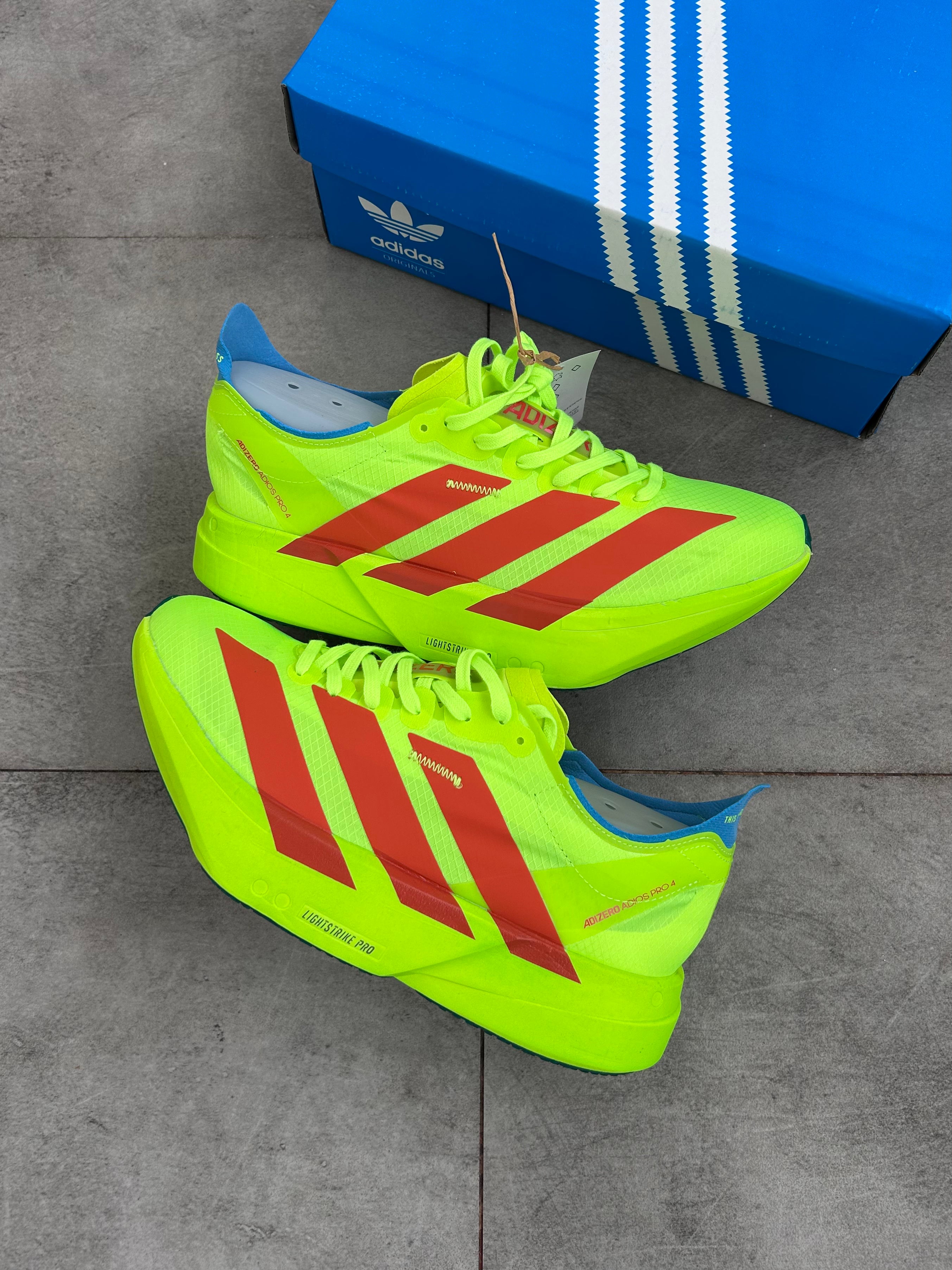 Adidas Adizero Adios Pro 4 – Lucid Lemon / Lucid Red / Blue Spark