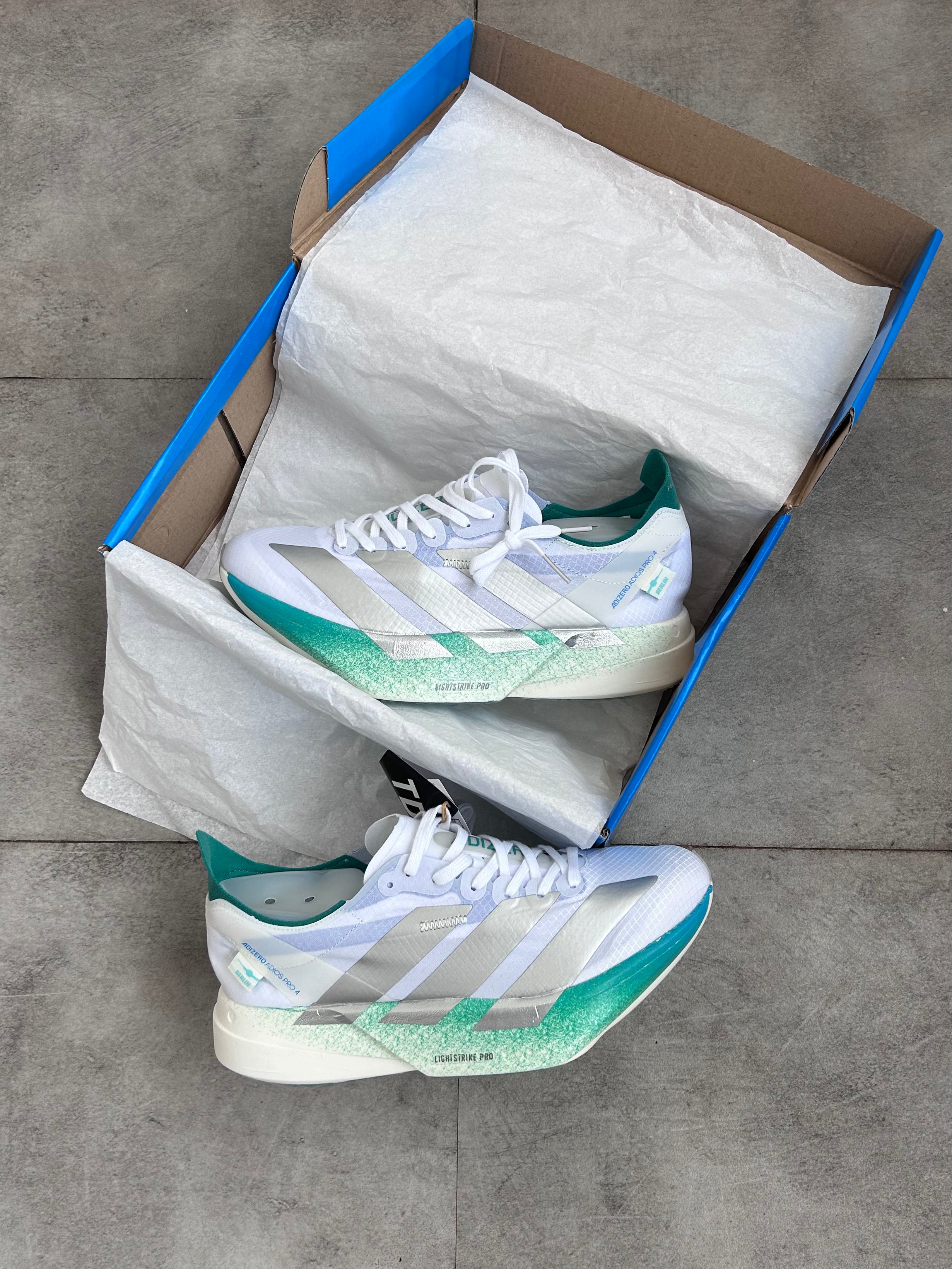 Adidas Adizero Adios Pro 4 – Cloud White / Mint Green / Blue Burst