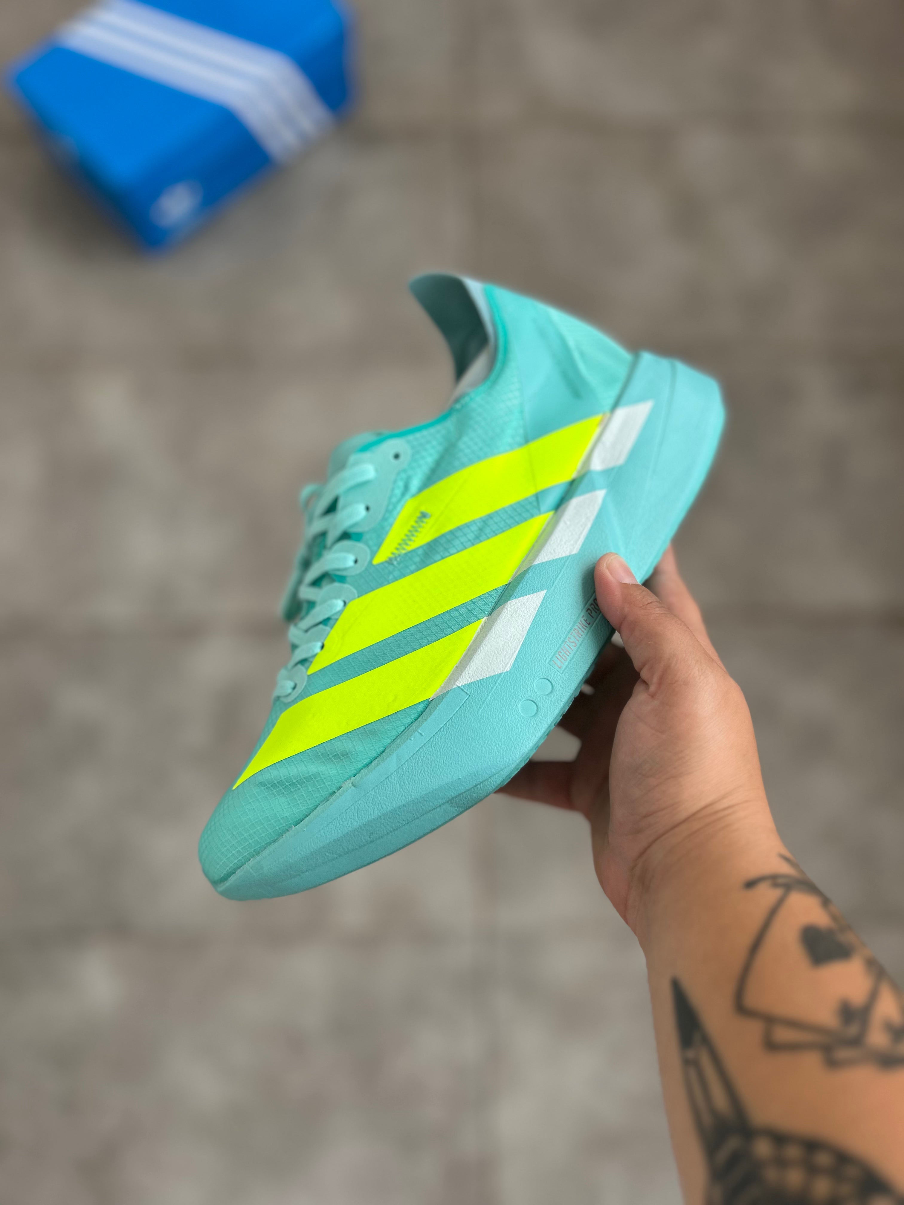 Adidas Adizero Adios Pro 4 – Halo Blue / Lucid Lemon / Cloud White